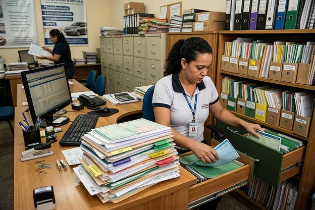 Documentos veiculares organizados por um despachante.