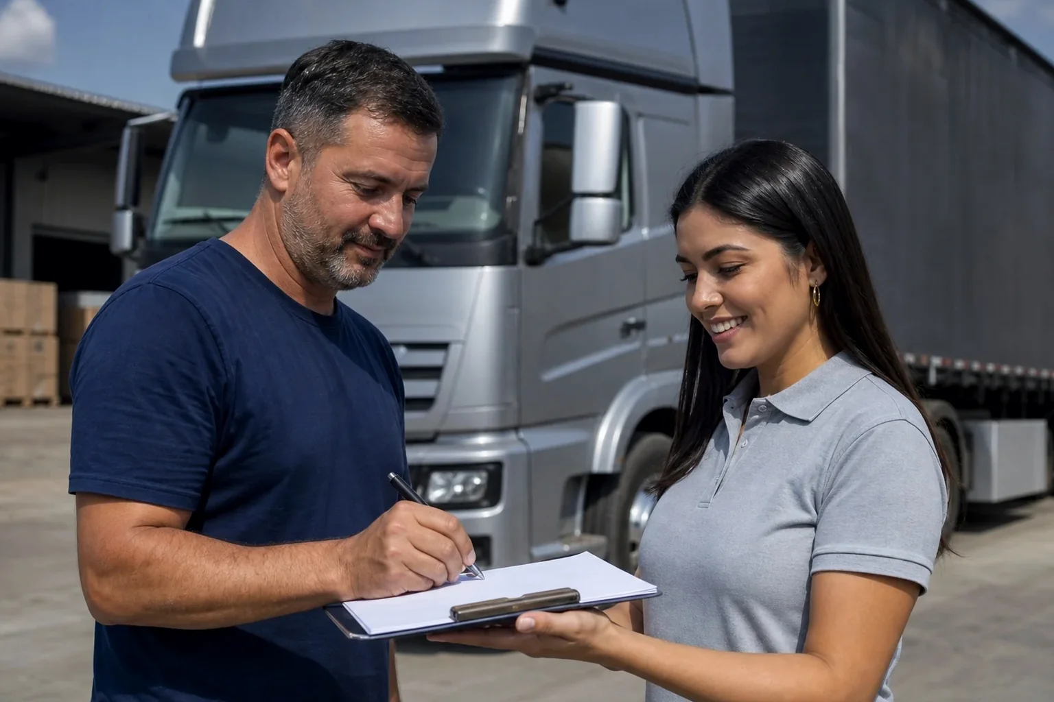 Funcionário do despachante auxiliando cliente no cadastramento na ANTT.